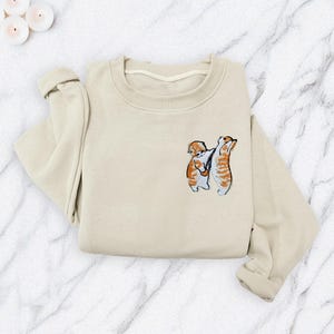 Whimsical Cats Embroidered Sweatshirt, Cute Orange Tabby Cat Crewneck, Cozy Cottagecore Gift, Kitty Aesthetic Pullover for Cat Lovers