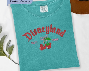 Embroidered Disneyland Cherry Shirt, Mickey Minnie Est 1955 Tee