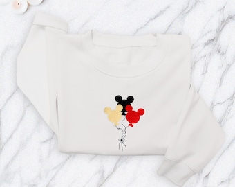 Mickey Balloon Embroidered Sweatshirt, Family Disney Vacation Hoodie