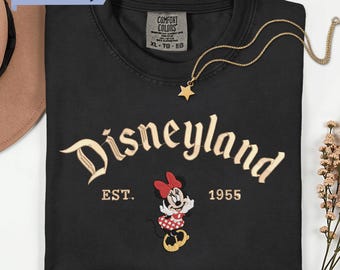 Embroidered Disneyland EST 1955 T Shirt Minnie Mouse Comfort Color, Cozy Disney Fan Gift