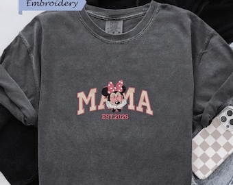 Camiseta bordada Minnie Mama Comfort Colors, regalo para el Día de la Madre, estilo chic.