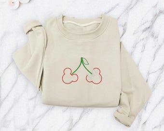 Embroidered Minnie Mickey Cherry Sweatshirt, Disney Couple Gift