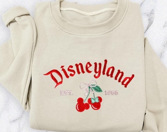 Sudadera bordada Coquette Disneyland (1955), suéter con lazo de Mickey Cherry, jersey de San Valentín de Disney, bonito regalo con bordado de cerezas.