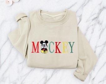 Sudadera vintage bordada de Mickey, cómoda sudadera de Stitch de Disney, clásico jersey de Mickey Mouse, bonito regalo para fans de Disney