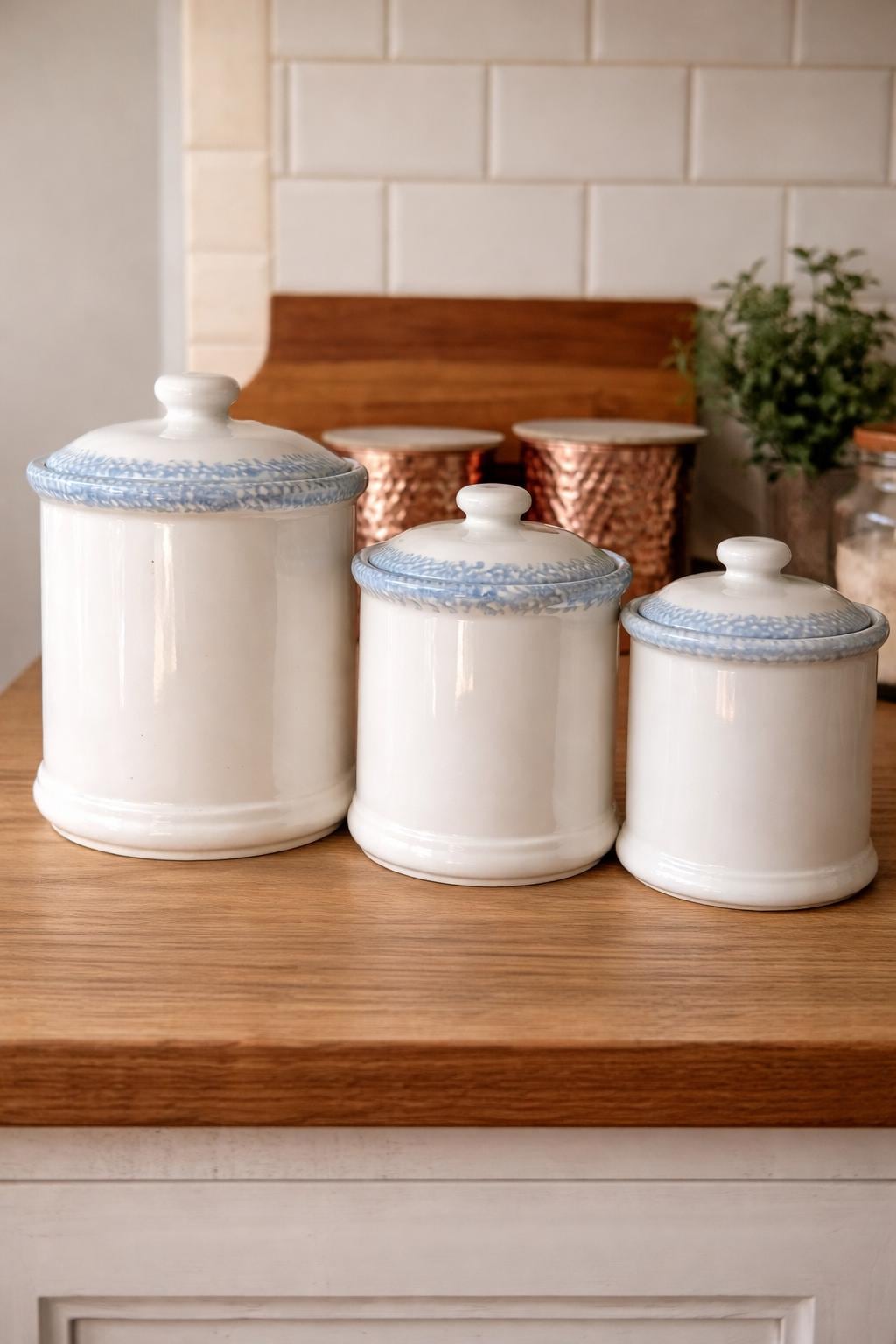Vintage 1980s Blue Heart Ceramic Canister Set | Cottagecore