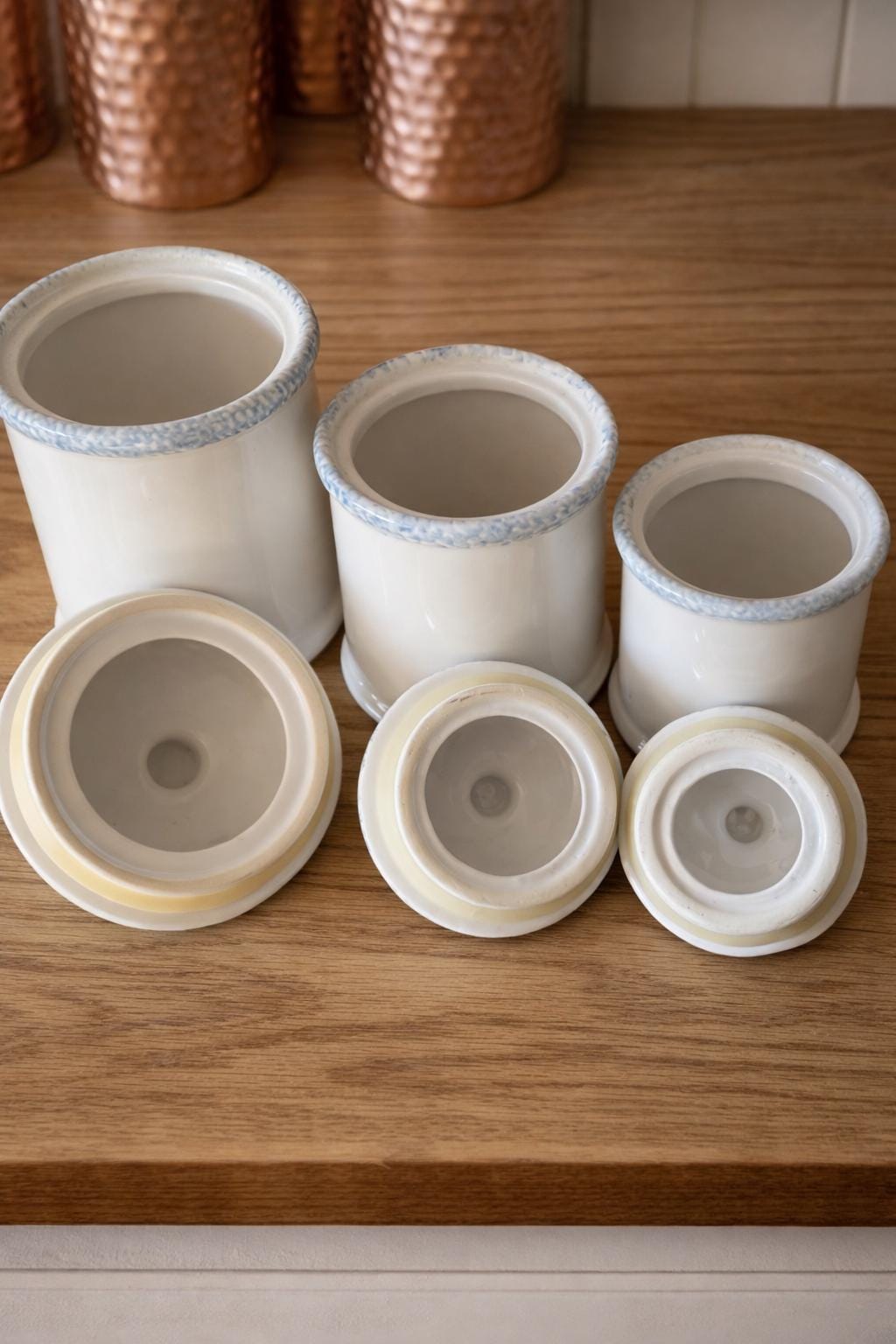 Vintage 1980s Blue Heart Ceramic Canister Set | Cottagecore
