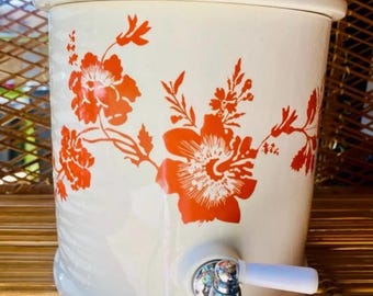MSE Martha Stewart- Ceramic Beverage Dispenser with Lid orange & white floral