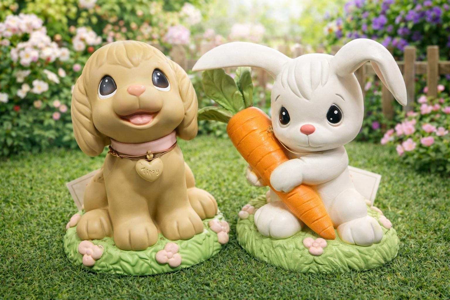 precious moments 置物　4個 Precious Moments Garden Figurines Set Bunny With Carrot Puppy Dog