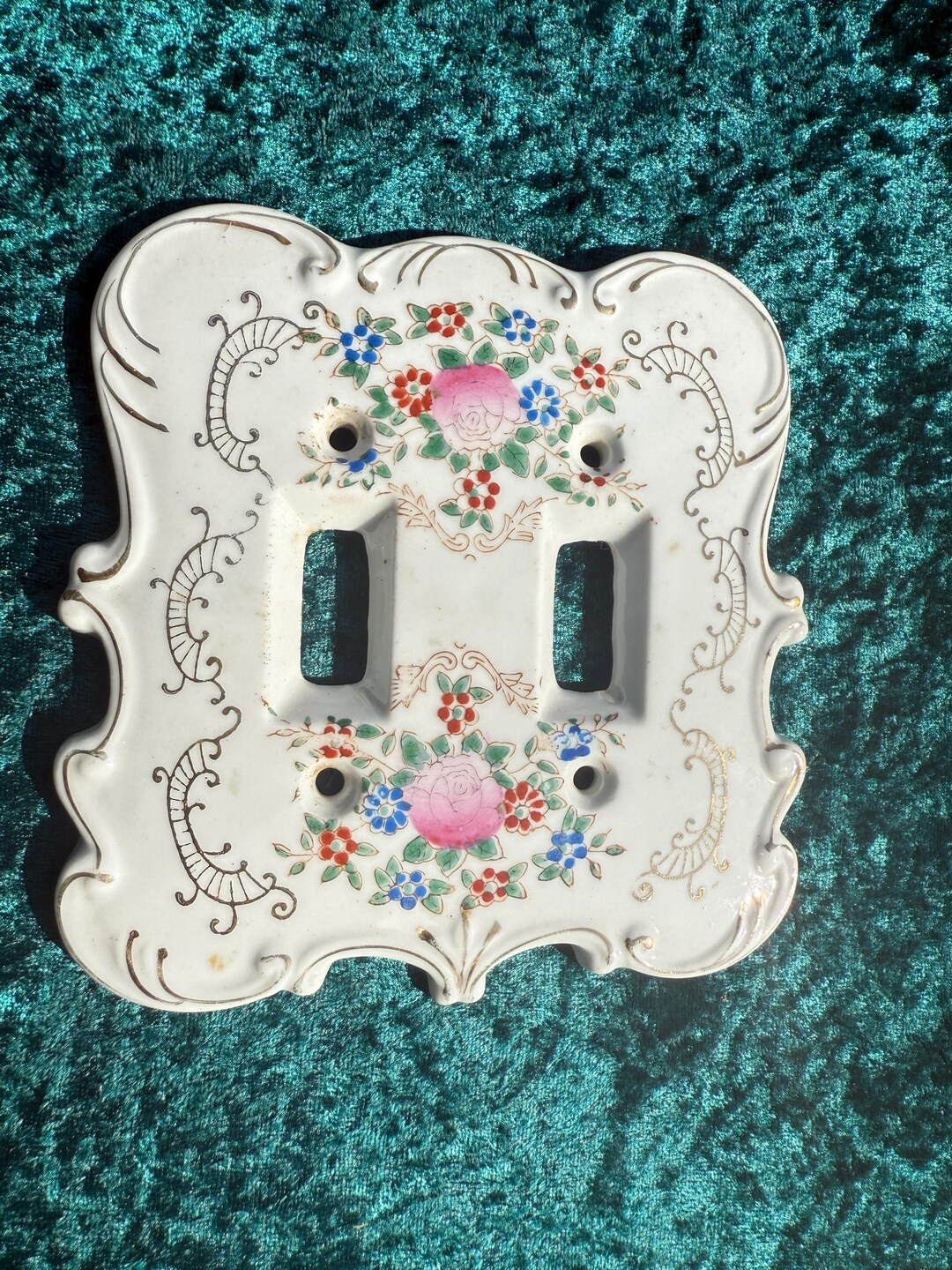 Vintage Hand-painted Floral Porcelain Double Light Switch Plate Cover ...