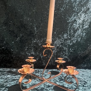 Vintage Mid-Century Brass 5-Arm Candelabra | Elegant Scroll Candle Holder | Mantel Centerpiece