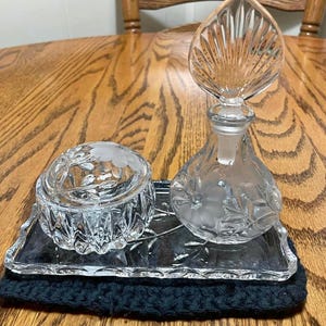Vintage• 3 Pieces• Princess House• Crystal Glass• Vanity Set•Perfume Bottle