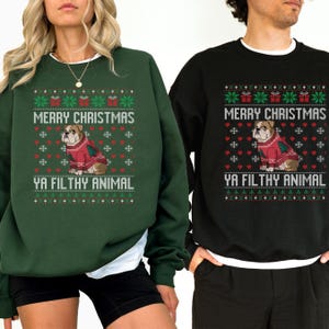 Bulldog Ugly Christmas Ya Filthy Animal Sweatshirt, Dog Lover Sweater Christmas, Ugly Christmas Sweater, Dog Lover, Cat & Dog Sweater