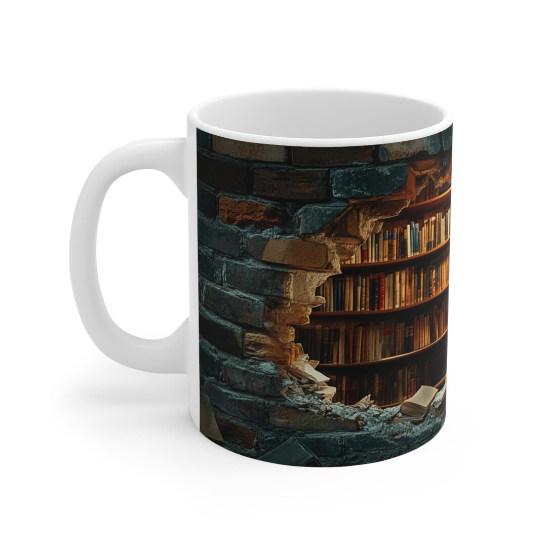 Bookworm Mug, Secret Bookshelf Coffee Cup, Literary Gift, Hole in the ...