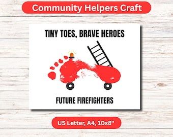 Manualidad imprimible de la huella de un bombero, actividades de bomberos para preescolar, manualidades para el aula para niños.