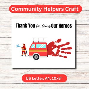 Fire Truck Firefighter Handprint Craft, Community Helpers Firefighter Printable Art, Fire Truck Craft For Preschool Kids Activities