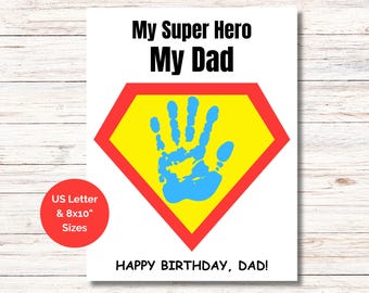 Super Hero Dad Handprint Craft, Birthday Gift for Dad Daddy Papa, DIY Gift from Kids Baby Toddler, Printable Handprint Gift, Keepsake Art