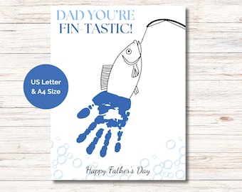 Father’s Day Handprint Craft, Printable Father's Day Gift, Fishing Dad Gift, Handprint Keepsake, Dad You Are Fintatstic Handprint Art
