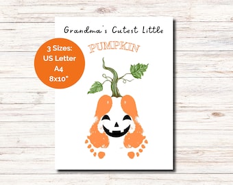 Schattige kleine pompoen voetafdruk ambachtelijke afdrukbare, Halloween cadeau voor grootouders, Thanksgiving knutselen voor baby's peuters kinderen kleuterschool