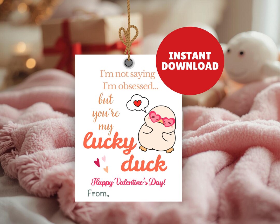 Rubber Duck Valentines Day Tags for Gifts, Printable Lucky Duck ...