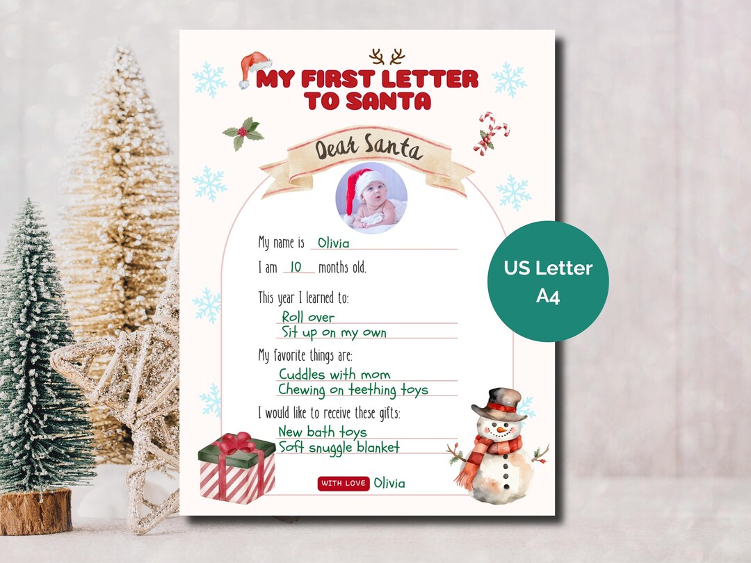 Baby’s First Christmas Letter to Santa, Printable Dear Santa Letter ...