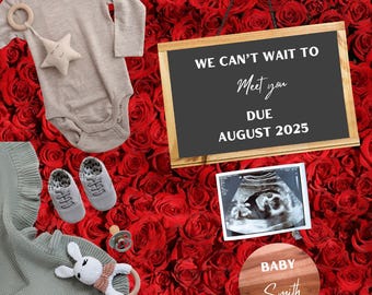 Valentines Day Digital Pregnancy Announcement, February Baby Announcement, Gender Neutral, Editable Social Media Template, Valentine Roses