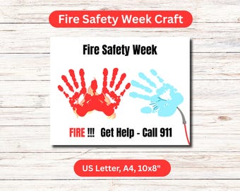Manualidad con huella de mano para la Semana de la Seguridad contra Incendios, Arte imprimible de bomberos de Community Helpers, Actividades para niños en edad preescolar para la Semana de la Seguridad contra Incendios, Prevención de incendios