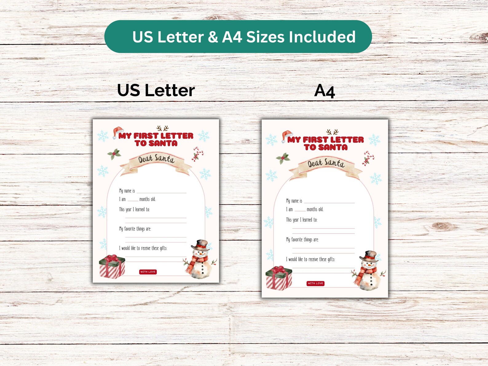 Baby’s First Christmas Letter to Santa, Printable Dear Santa Letter ...