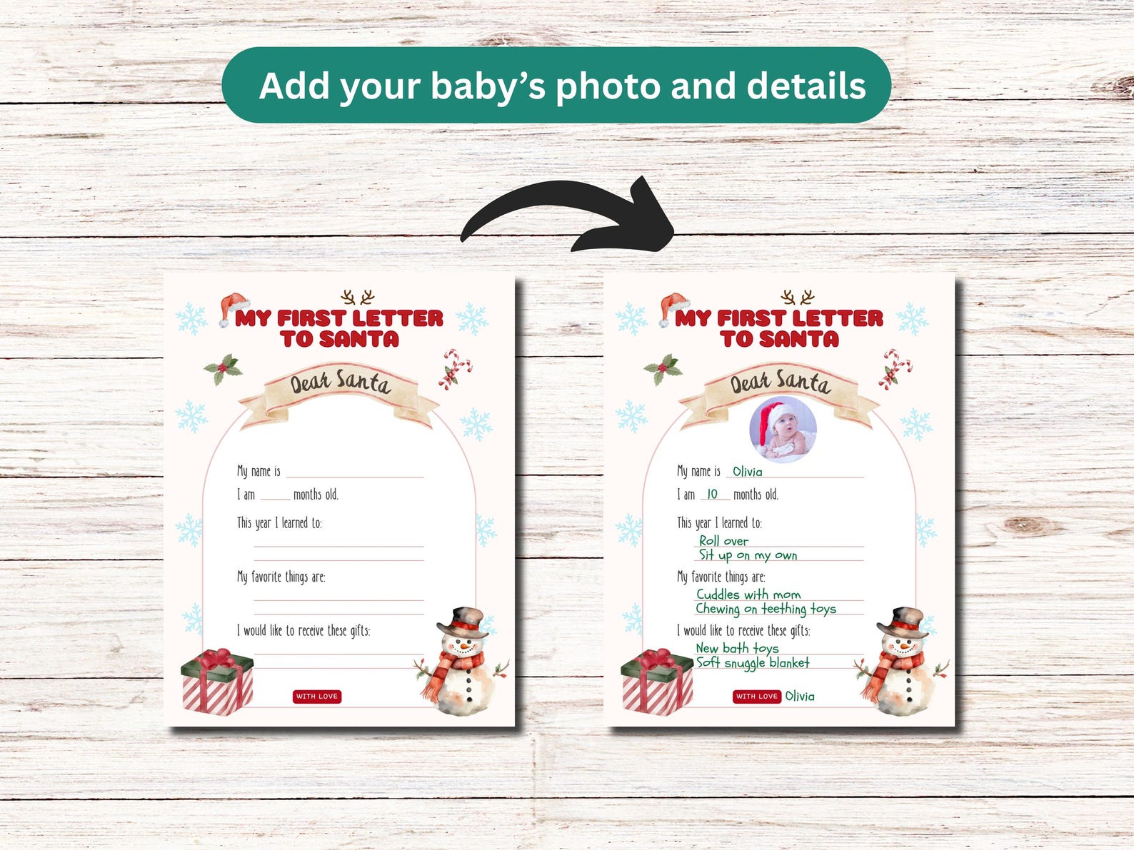Baby’s First Christmas Letter to Santa, Printable Dear Santa Letter ...