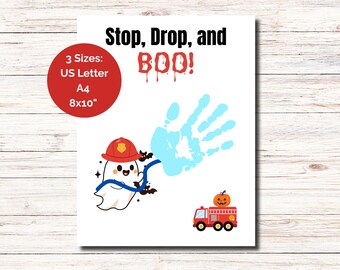 Manualidad de bombero con huella de mano para Halloween, arte imprimible de bomberos de Community Helpers, manualidad preescolar de bombero para Halloween para niños.