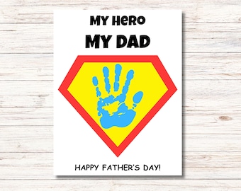 Lavoretto con l'impronta della mano per la Festa del Papà, Lavoretto stampabile per la Festa del Papà, Regalo fai da te per papà dai bambini, Lavoretto con l'impronta della mano a tema supereroi per la Festa del Papà