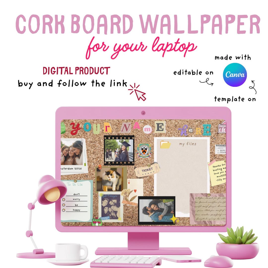 Cork Board Wallpaper Template Customizable Canva Desktop (digital — free download