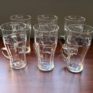 Set of 6 Vintage Princess House Crystal Irish Coffee Mugs Etched Handblown EUC
