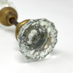 Antique 12-Point Starburst Crystal Door Knob Set Brass With Spindle c.1920s