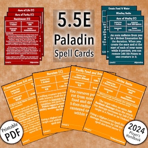 Manual del jugador de cartas de hechizos de paladín de D&D 5.5e 2024 Todos los hechizos de paladín Nivel 1-5 PDF imprimible