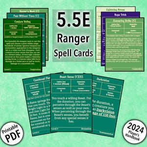 D&D Waldläufer Spell Cards 5.5e 2024 Players Handbook Alle Waldläufer Spells Level 1-5 Printable PDF
