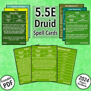 D&D Druid Spell Cards 5.5e 2024 Players Handbook All Druid Spells Cantrips-Level 9 Afdrukbare pdf