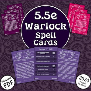 D&D Warlock Spell Cards and Familiar Cards 5.5e 2024 Players Handbook All Warlock Spells Level 1-9 Printable PDF