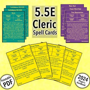 D & D Kleriker Zauber Karten 5.5e 2024 Spieler Handbuch Alle Kleriker Zauber Zauber Stufe 1-9 Printable PDF