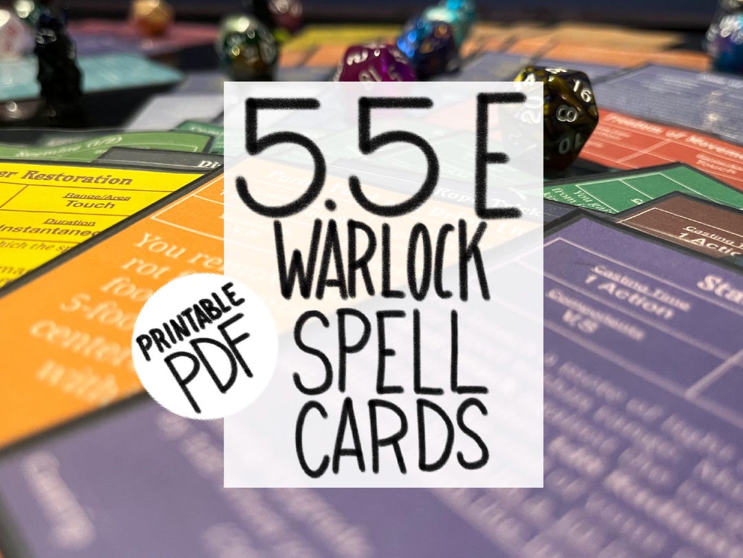 D&D Warlock Spell Cards 5.5e 2024 Players Handbook All Warlock Spells ...
