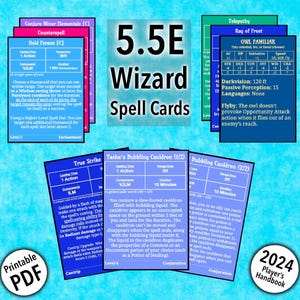 D&D Wizard Spell Cards 5.5e 2024 Players Handbook Alle toverspreuken niveau 1-9 Afdrukbare pdf