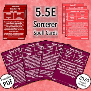 Cartas de Magia de Feiticeiro D&D 5.5e 2024 Todas as Magias de Feiticeiro Truque-Nível 9 PDF para impressão