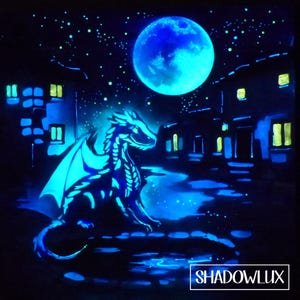 Glow in the Dark Art | Dragon Painting with Glow Moon and Stars | One of a Kind