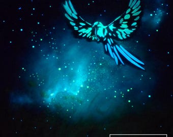 Glow in the Dark-kunst | Eindeloze luchten – vogels vliegen in de weide | Uniek origineel