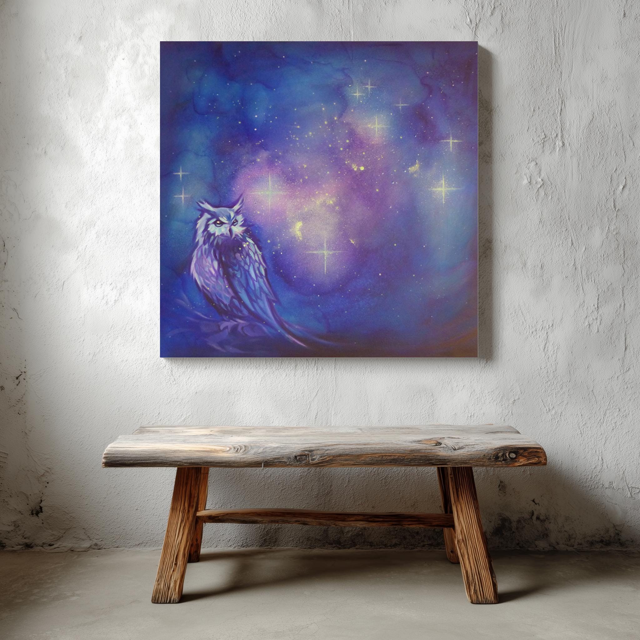 Glow in the Dark Owl and Pleiades Painting