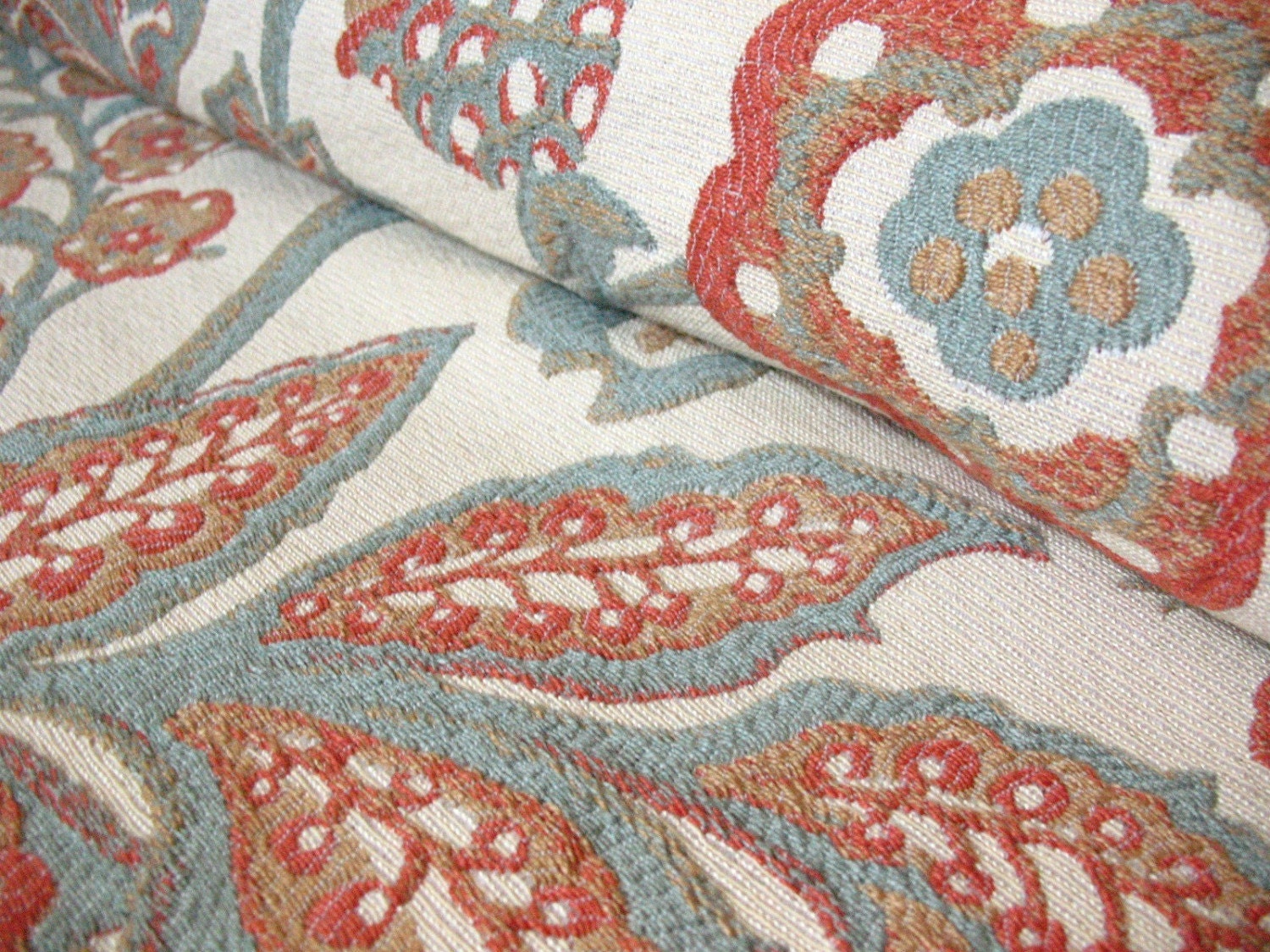 RESERVED for nin1 Coral and Blue Floral Home Decor Fabric Etsy