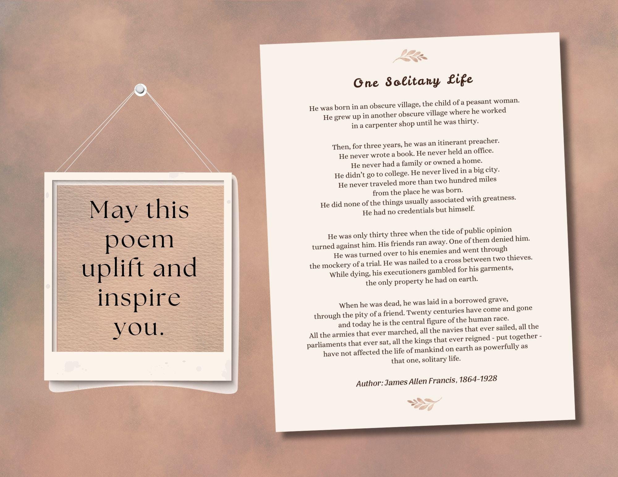 printable inspirational poem, "one solitary life", christian poetry,  christmas poem, inspirational poem, christian printable, printables