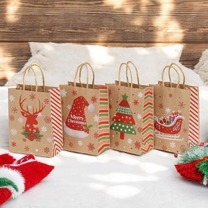 8PCS Kraft Sacolas de papel personalizadas - Sacolas personalizadas para presente de Feliz Natal - Sacolas personalizadas para festa de Natal - Sacolas de doces