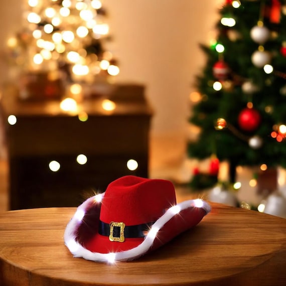 LED Light-up Santa Cowboy Hat: Christmas Party Accessory