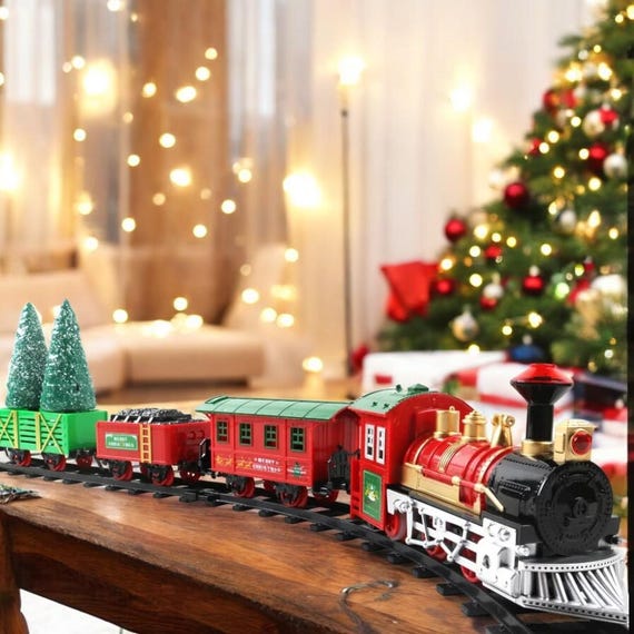 Weihnachtszug-Set Mit LED-Beleuchtung & Rauchfunktion – Elektrischer Zug Für Den Weihnachtsbaum, 90 Cm Durchmesser, Mit Sound – Inkl. 4 Waggons & Gleisen – Kreatives Deko-Geschenk