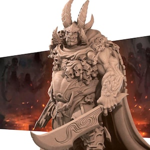 Yurgir - Orthon Devil Mercenary | 28 32mm BBEG D&D large monster boss fire sword bow enemy fighter infernal avernus 9 hell demon commander